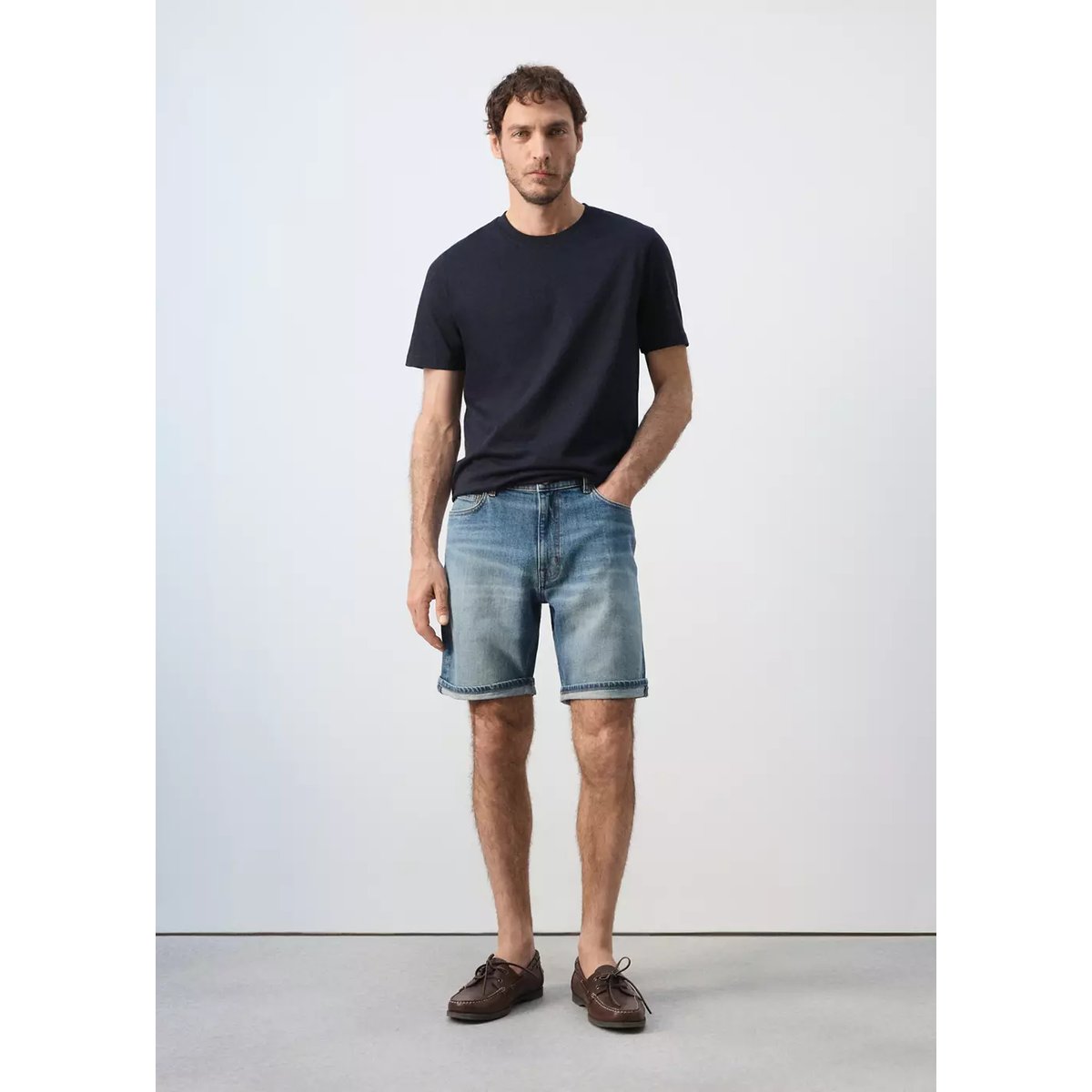 Bermuda en jean slim fit bleu moyen, MANGO MAN