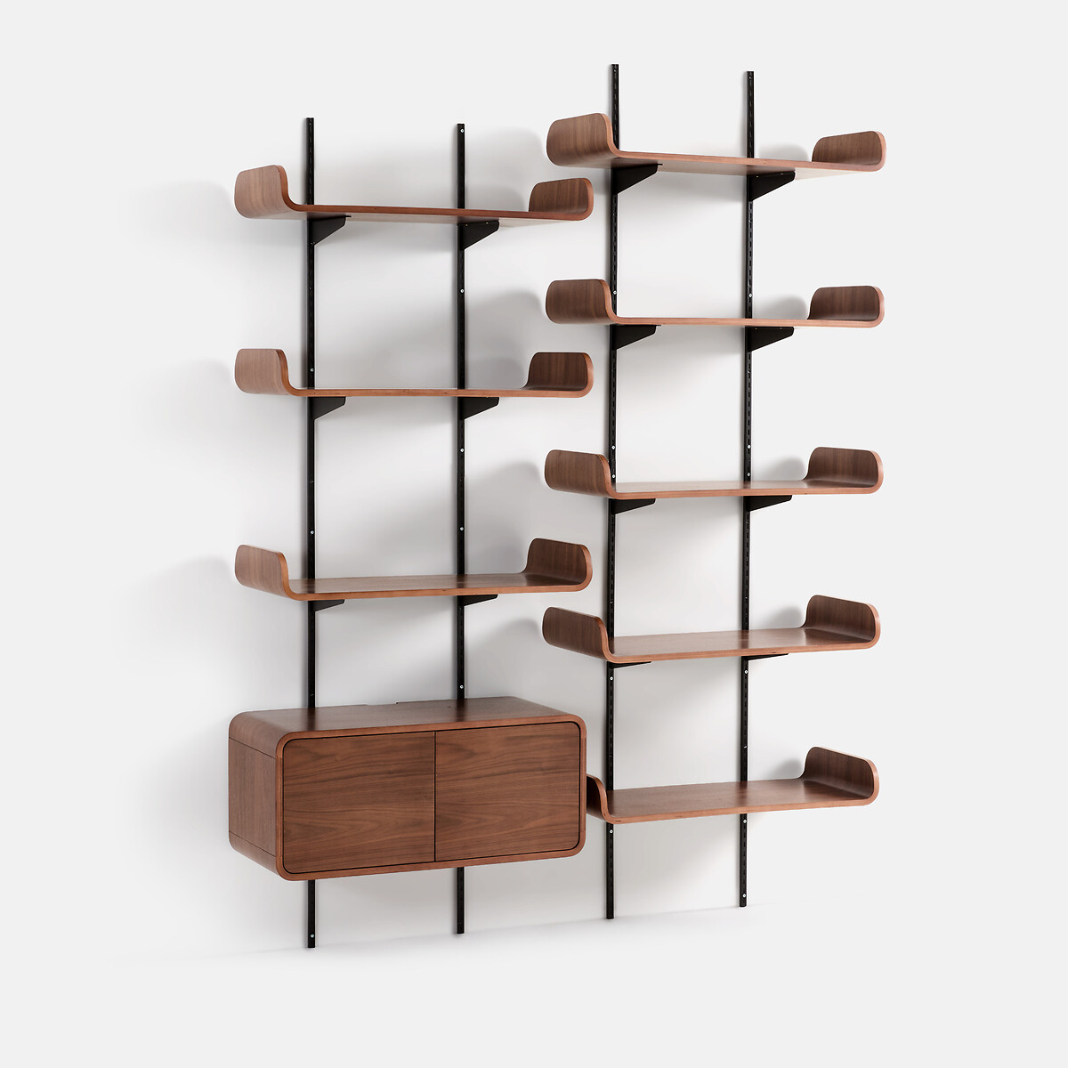 Etagère murale, plaqué noyer, 3 tablettes, 1 caisson, CELMA noyer/noir, LA REDOUTE INTERIEURS