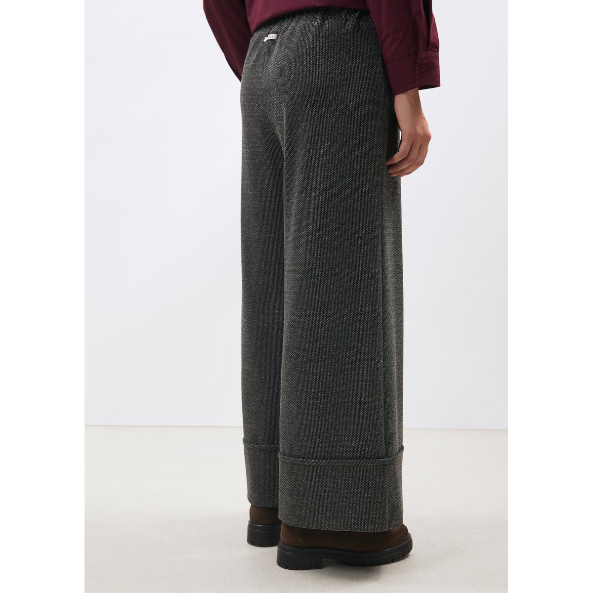 Pantalon large à revers motif pied de puces anthracite, HUMILITY