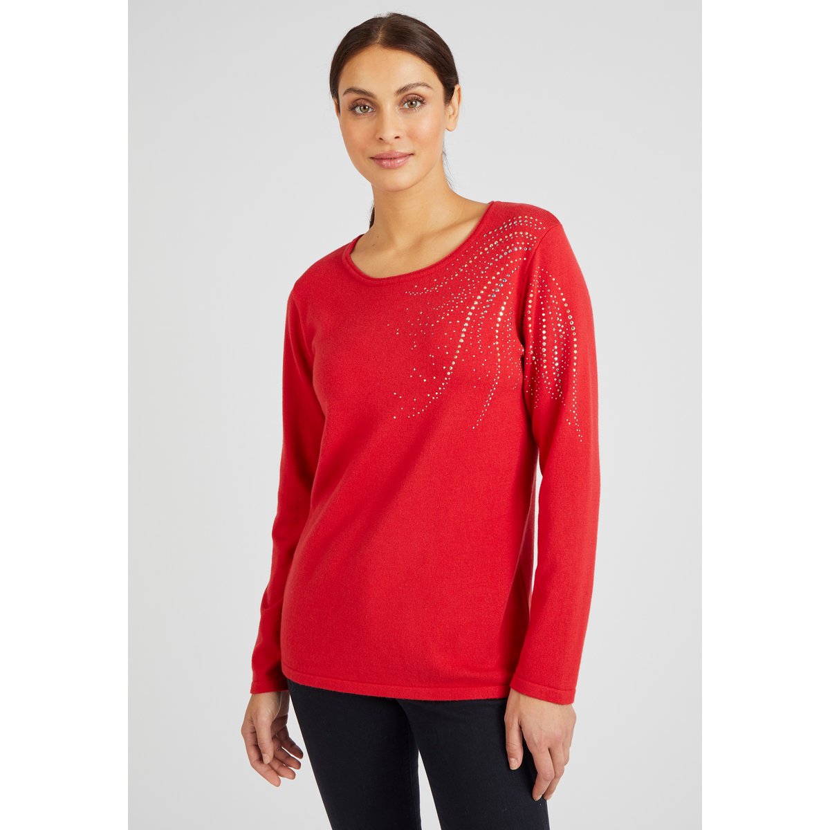 Pull à rivets fantaisie rouge, DAMART