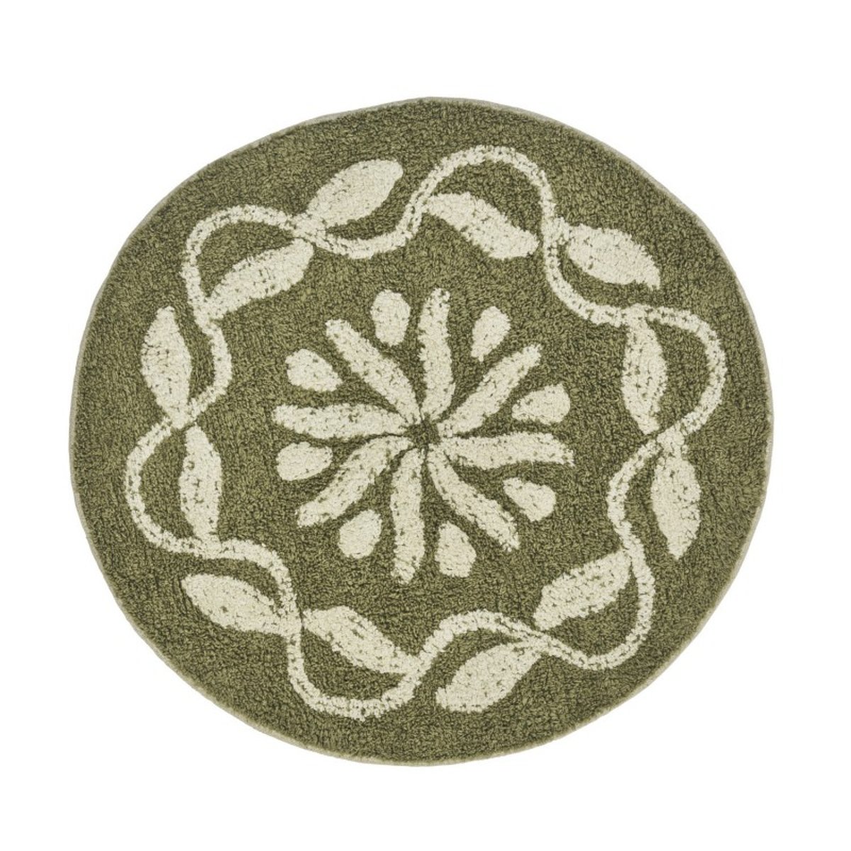 Petit tapis rond coton tufté vert kaki, MADAM STOLTZ