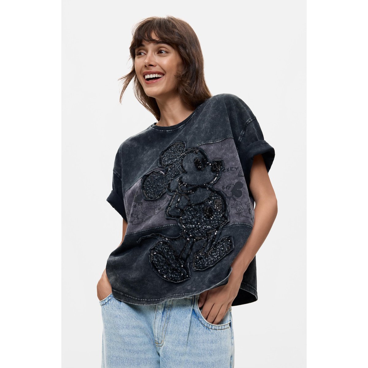 T-shirt à paillettes Disney™ 100 % coton noir, DESIGUAL