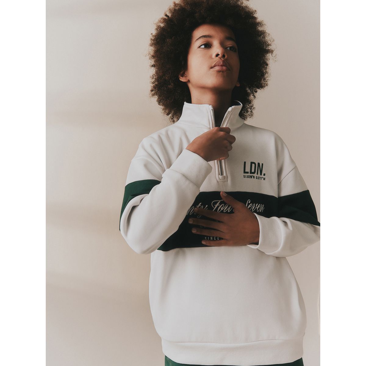 Sweat à col zippé imprimé vert/blanc, NEXT