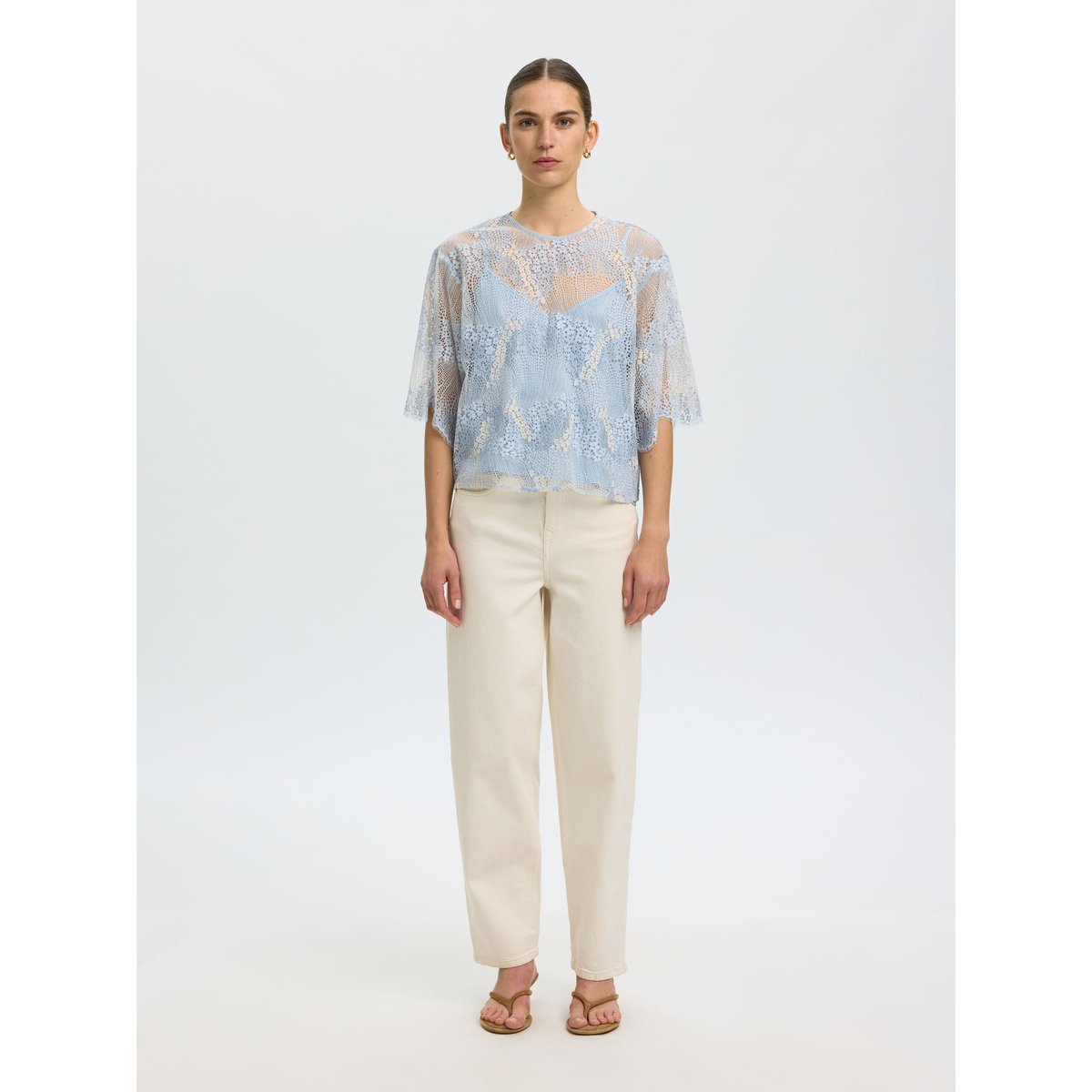 Top Raccourci cashmere blue, SELECTED