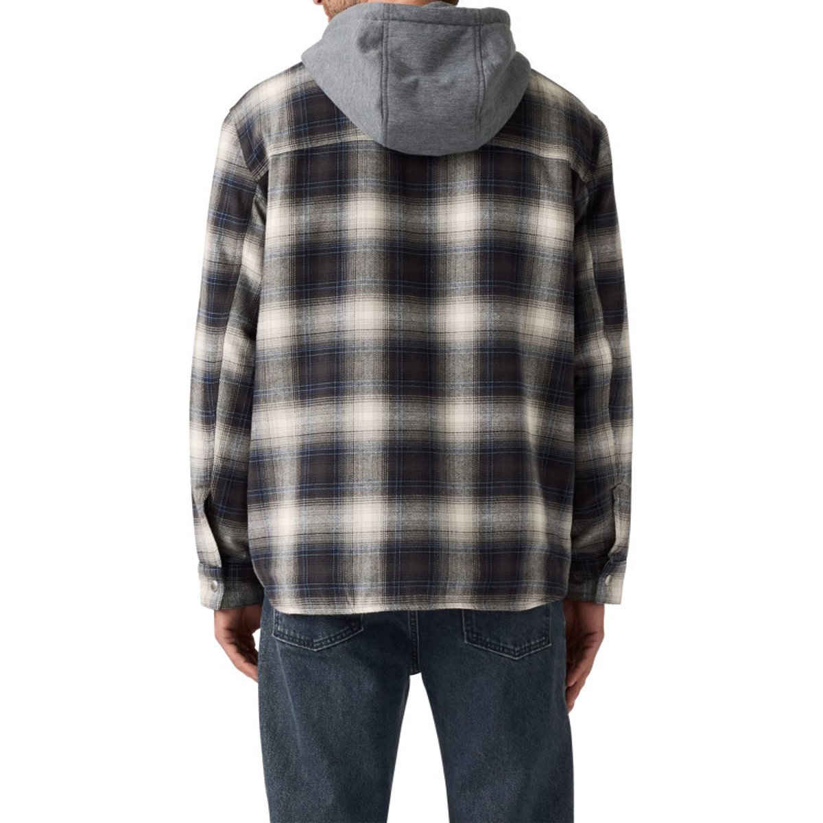 Surchemise en coton anthracite à motif écossais pourvue d'un col à capuche anthracite, LEVI'S