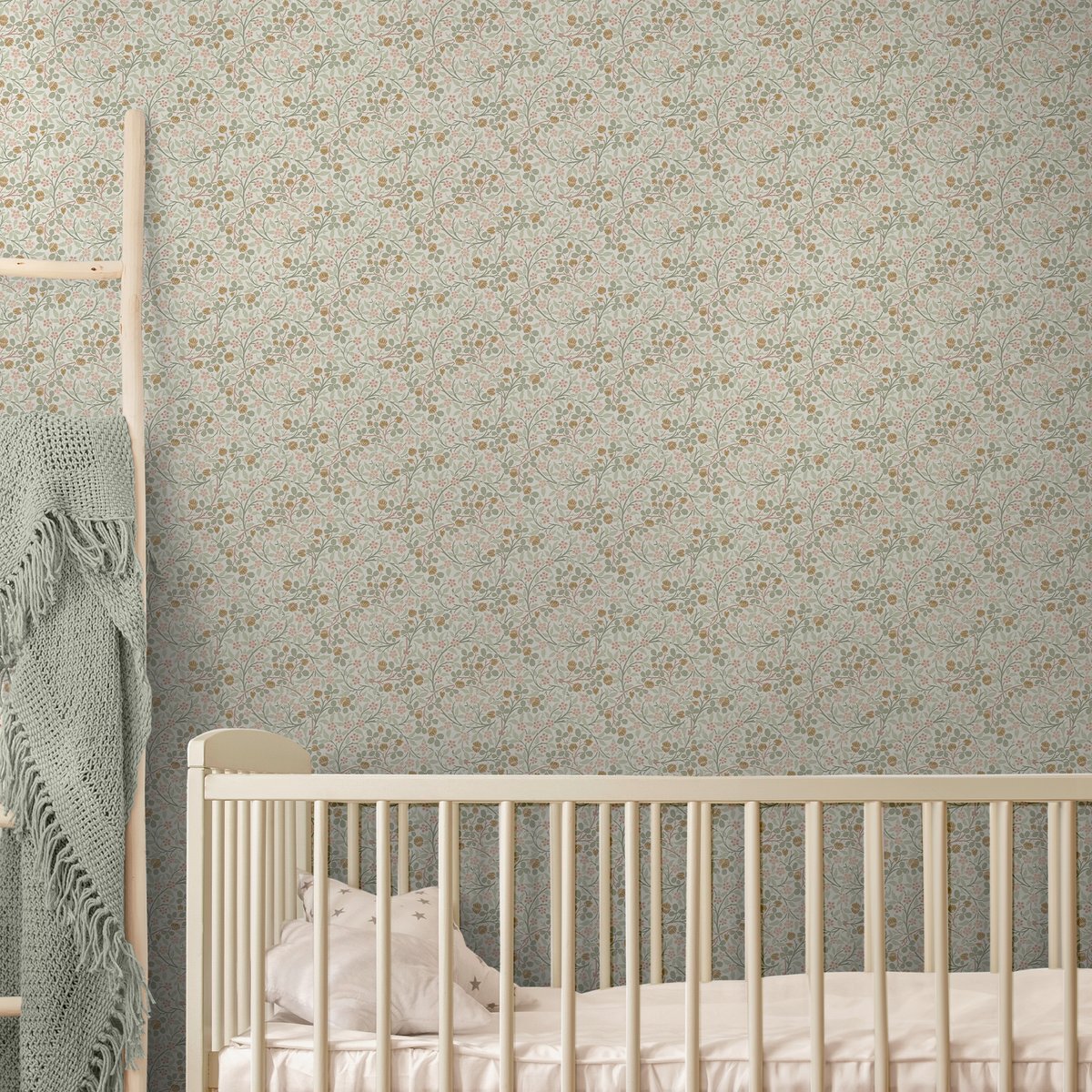 Papier peint fleuri Clover Spring Peony & Sage vert, ocre, rose, WILLIAM MORRIS AT HOME