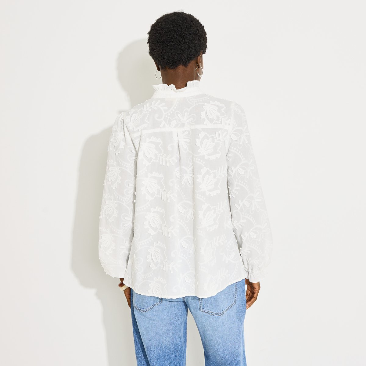 Blouse broderie anglaise col haut blanc cassé ecru, GRAIN DE MALICE