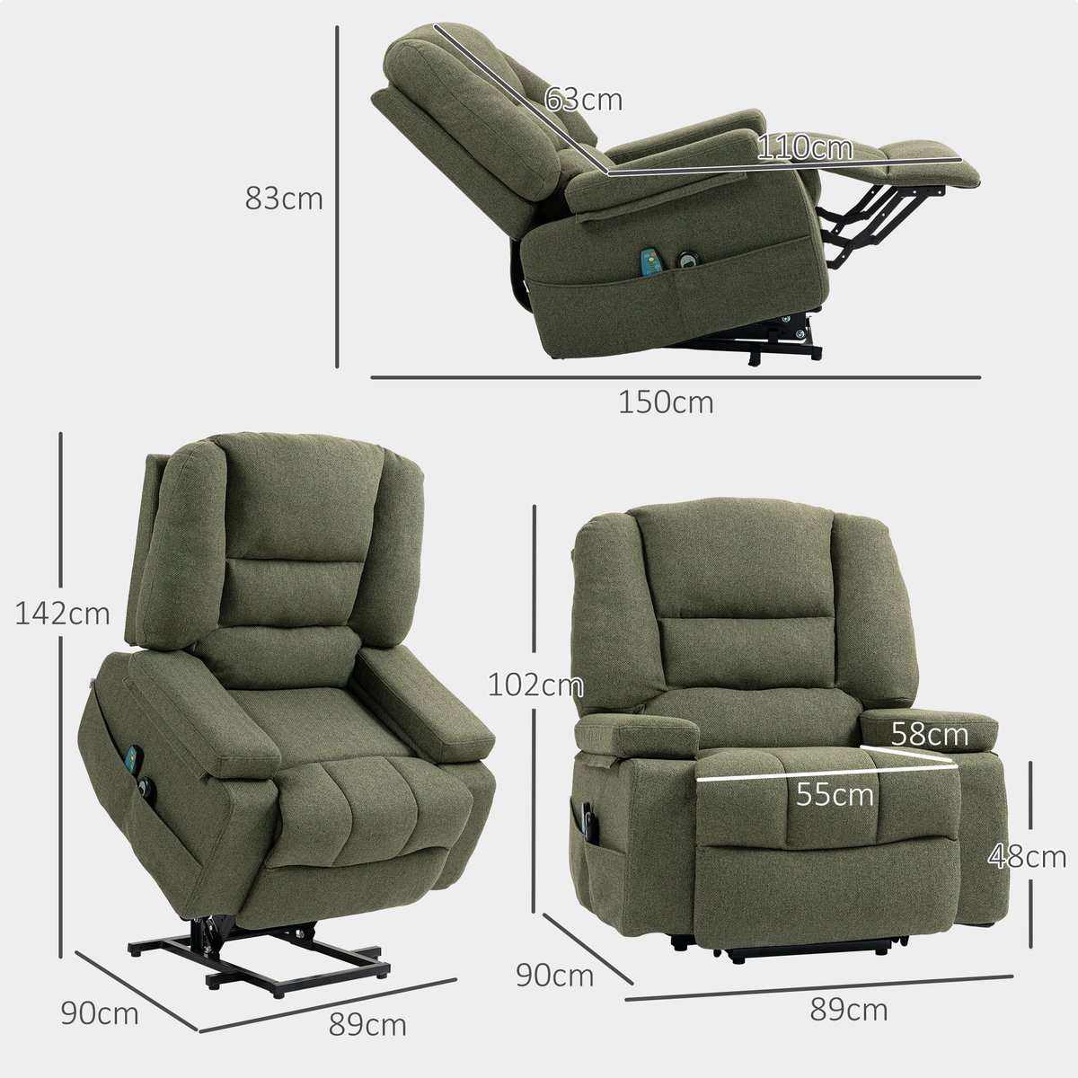 Fauteuil releveur multifonctionnel Lin vert, HOMCOM
