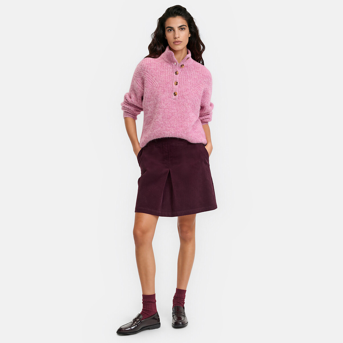 Jupe courte en velours violet prune, LA REDOUTE COLLECTIONS