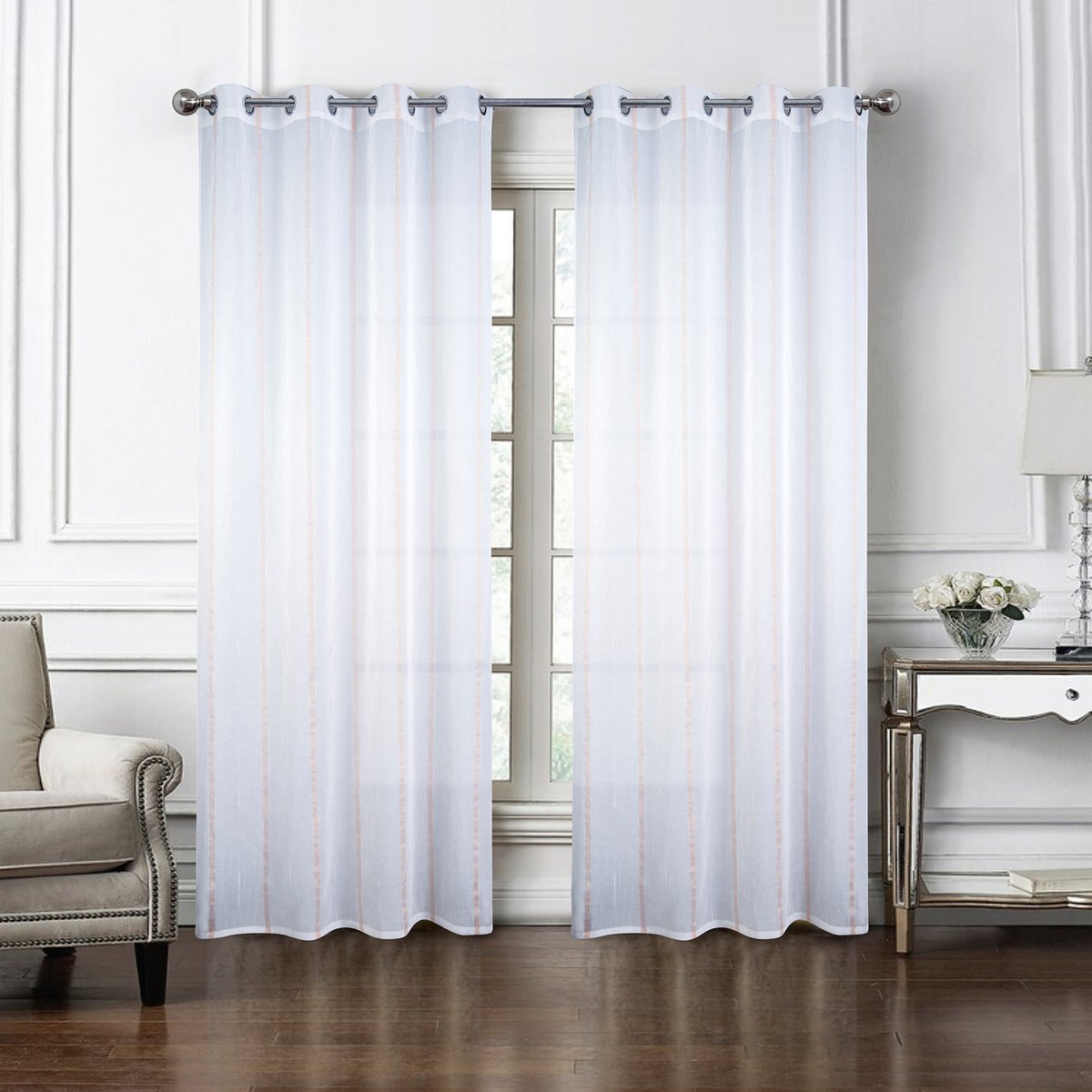 Paire de voilages à bandes verticales brillantes jaune, HOME MAISON