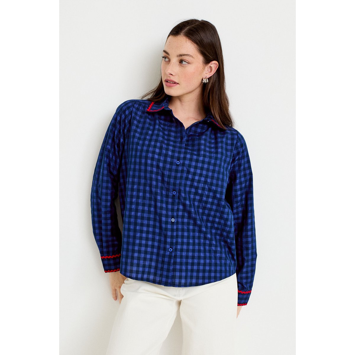 Chemise droite vichy col claudine bleu electrique, CACHE CACHE