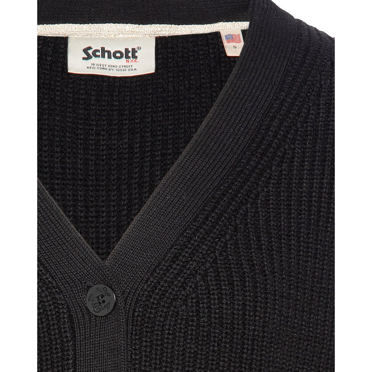 Cardigan à maille côtelet noir, SCHOTT