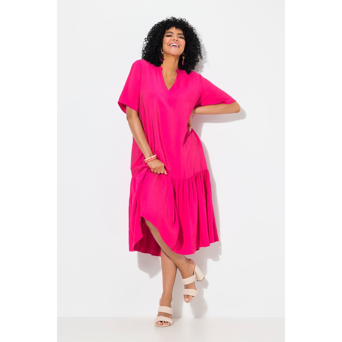 Robe midi rose vif, ULLA POPKEN