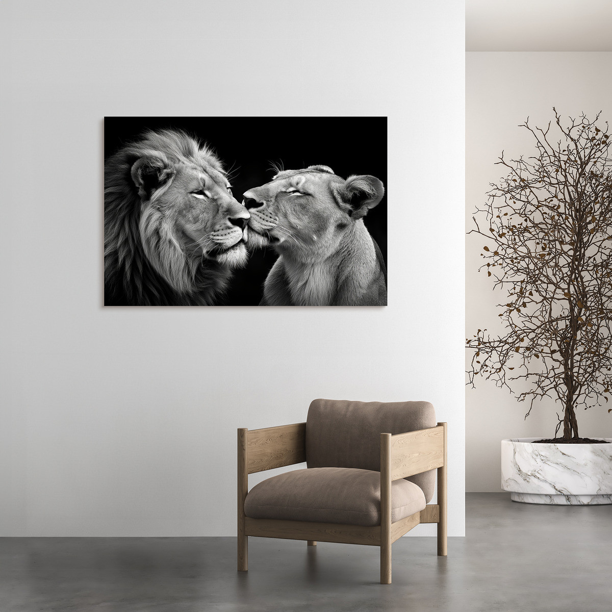 Tableau Sur Toile Lion Et Lionne Amoureux ANIMAUX tableaux sur toile-noir & blanc, CEANOTHE