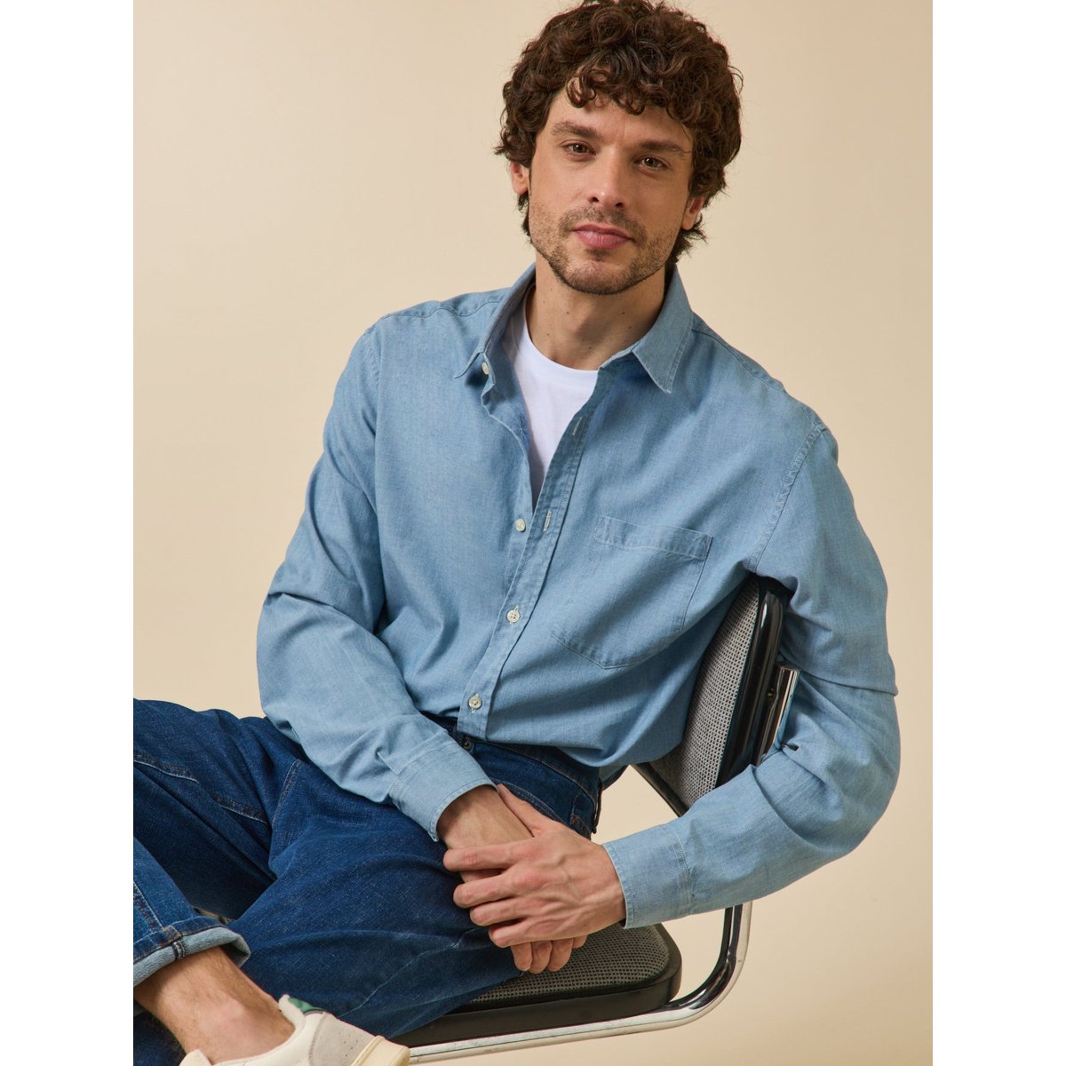 Chemise chambray  coupe contemporaine denim bleach, CYRILLUS