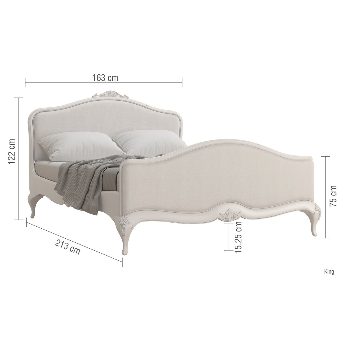 Etienne French-Vintage Upholstered Bed grey white , WILLIS & GAMBIER