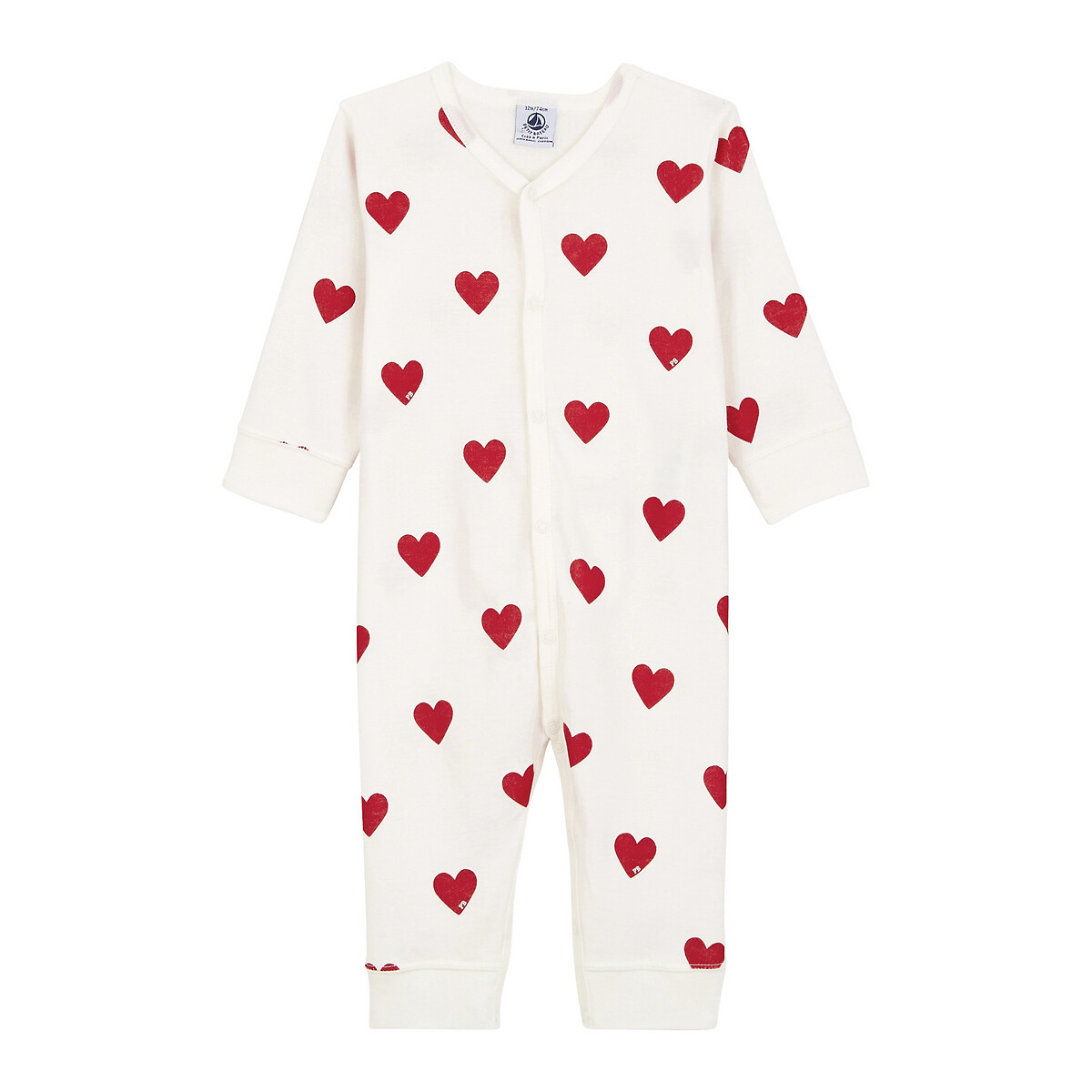 Pyjama 1 pièce sans pieds imprimé coeur, PETIT BATEAU