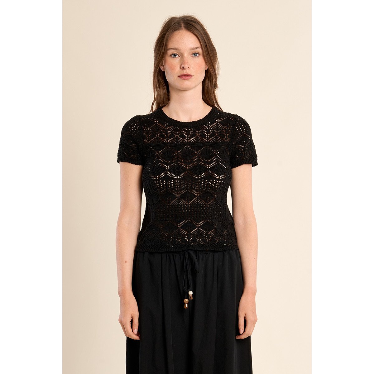 Maille manches courtes en crochet noir, MOLLY BRACKEN