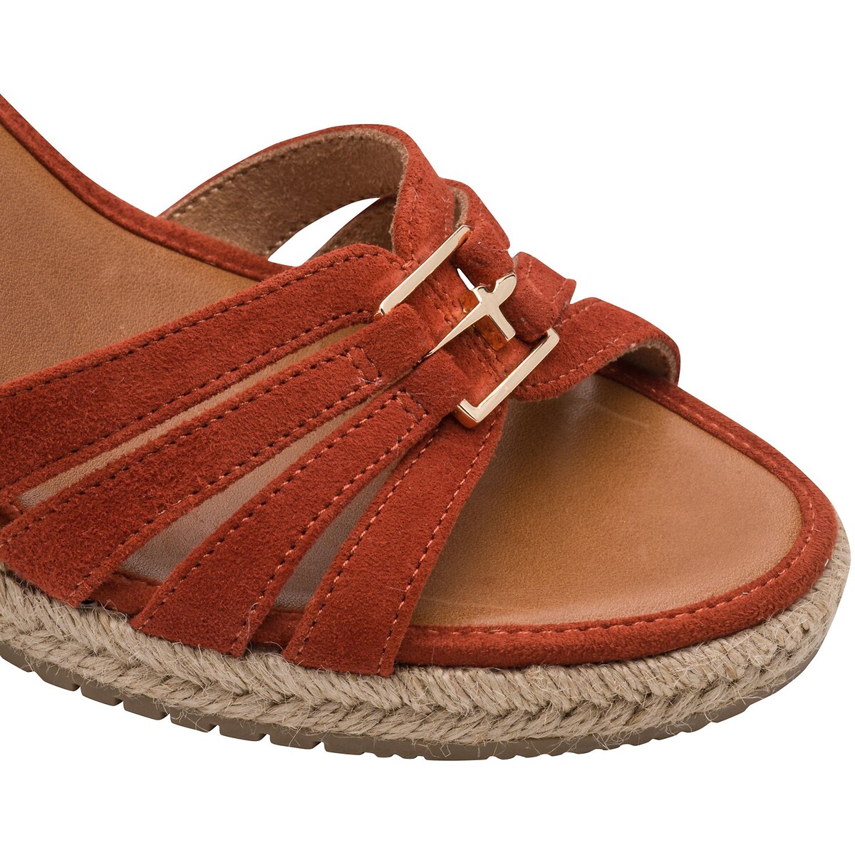 Espadrilles compensées en cuir terracotta, TAMARIS