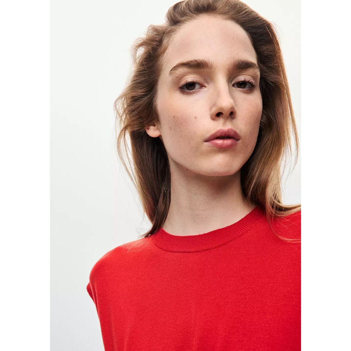 Pull en maille fine drapé rouge, MANGO