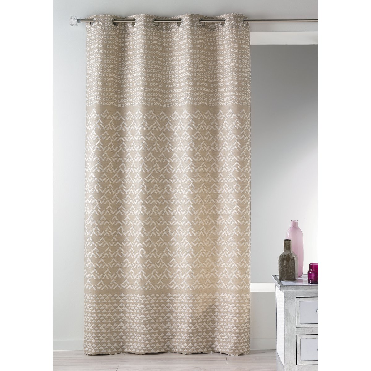 Rideau en jacquard aux motifs fantaisies gris clair, HOME MAISON