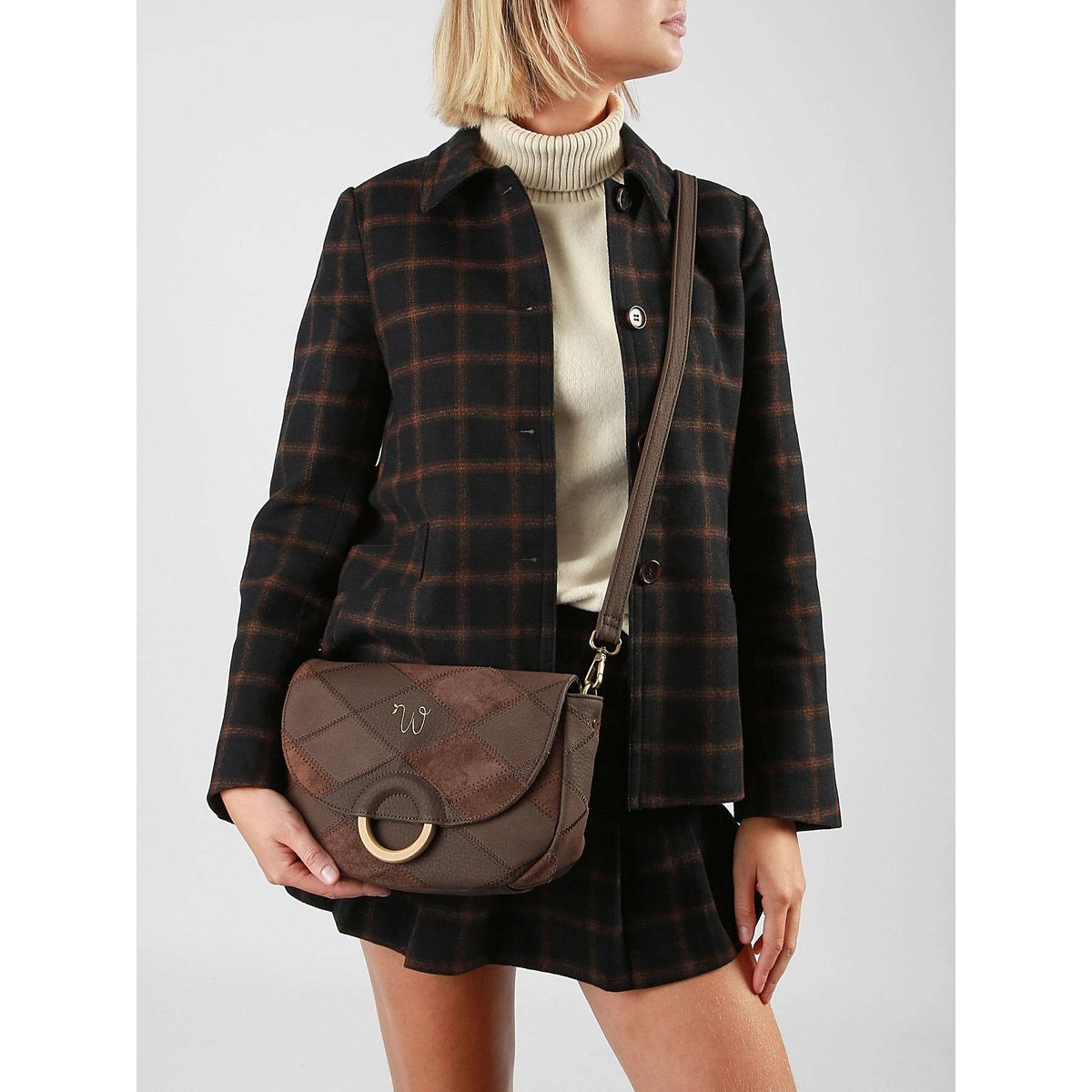 Sac bandoulière Neflier patchwork chocolate, WOOMEN