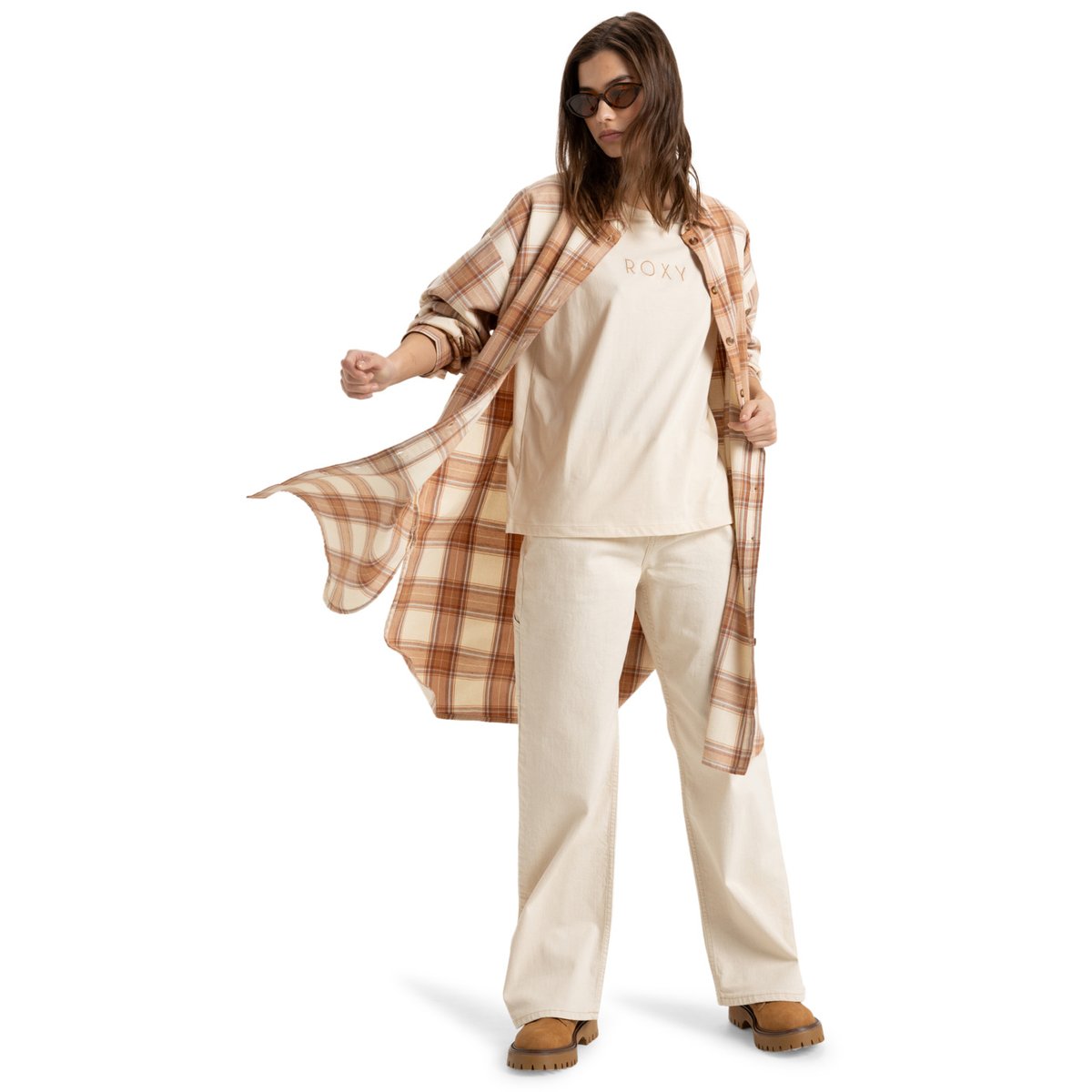 Robe chemise AQUA WAVES. beige parchement paradise plaid, ROXY