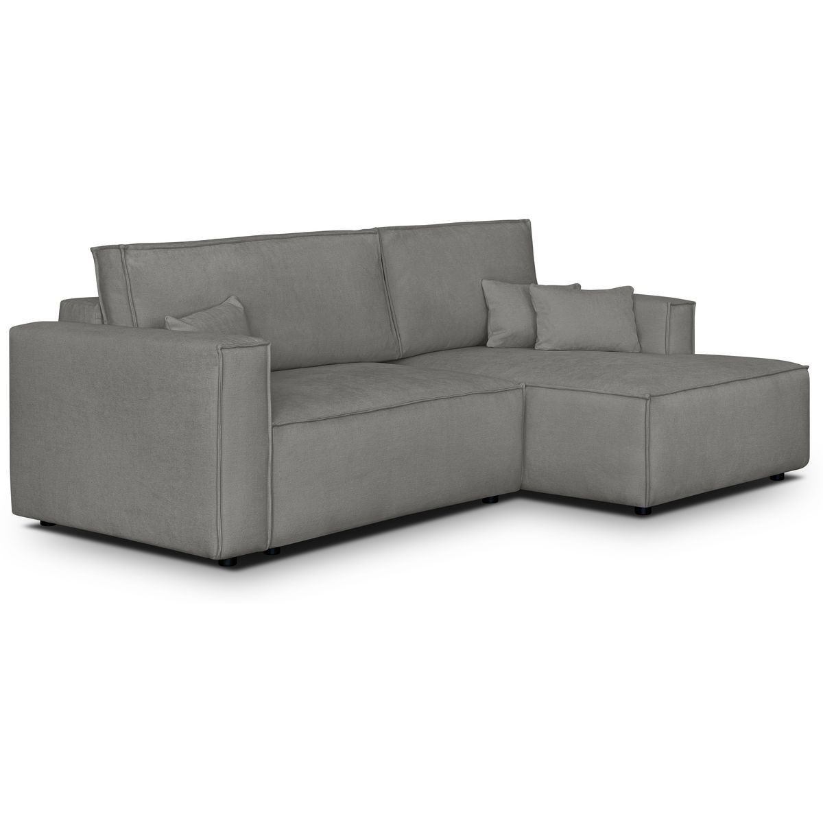 Canapé d'angle à droite convertible 3 places en tissu chenille - ASTI gris, HOMIFAB
