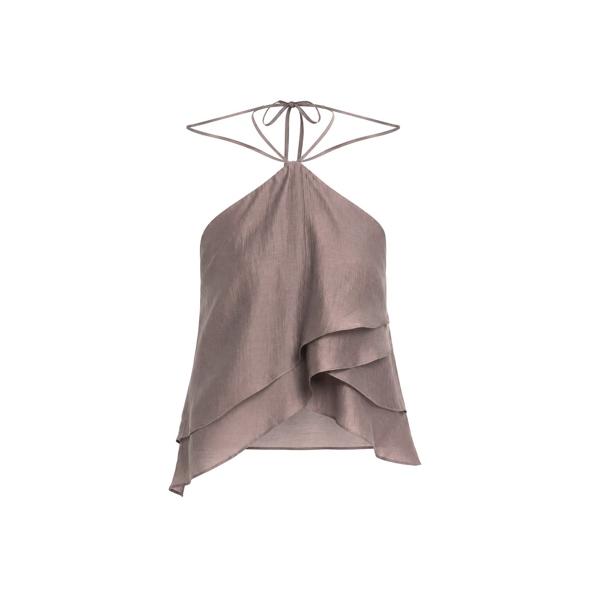 Top en tissu satiné multiposition à base asymétrique gris, THE-ARE