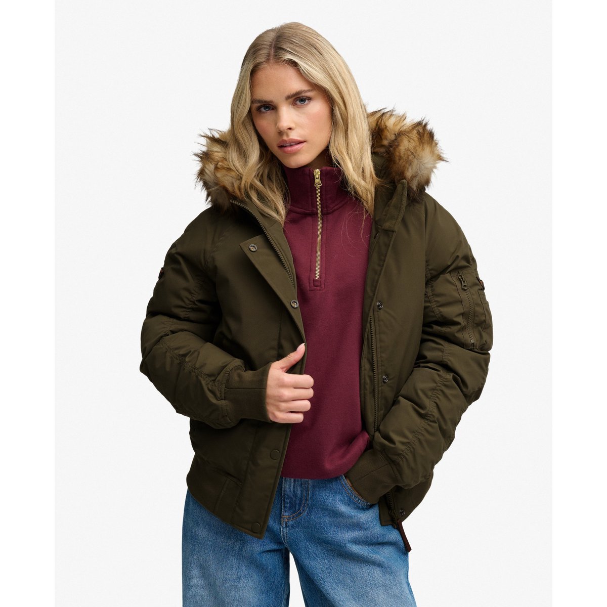 Bomber MA1 Matelassé à Capuche kaki sauvage, SUPERDRY