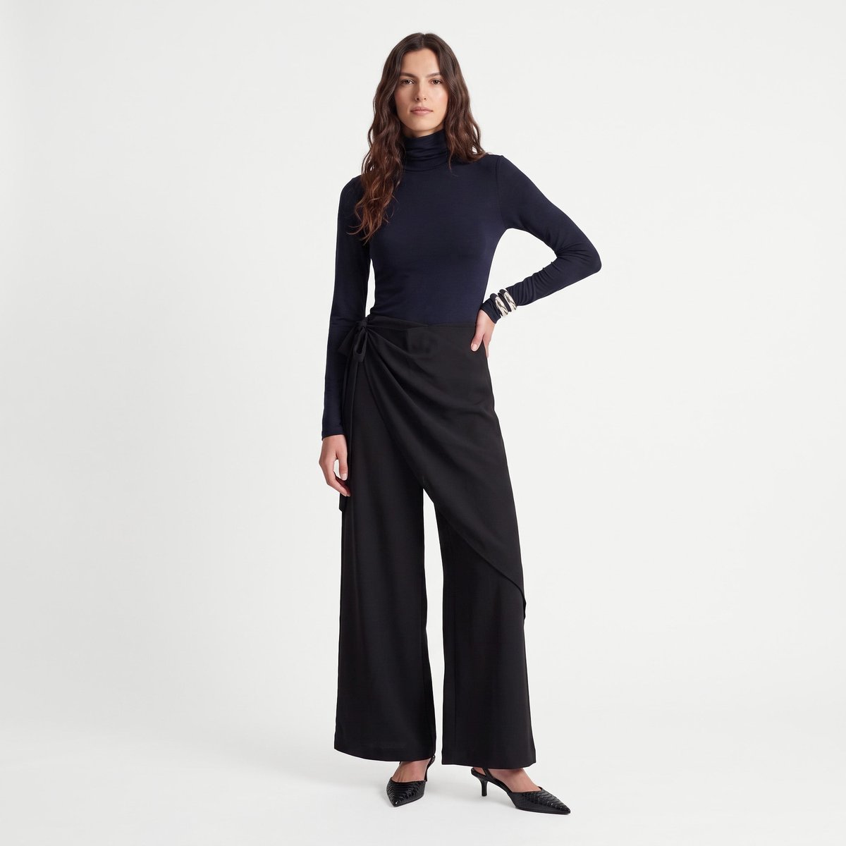 Pantalon portefeuille en taille haute ERERINE noir, ARTLOVE