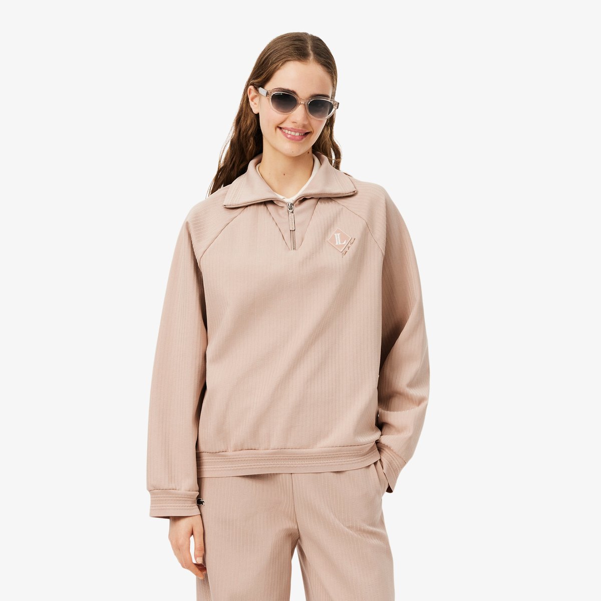 Sweatshirt fabriqué en France col zippé beige-s69, LACOSTE
