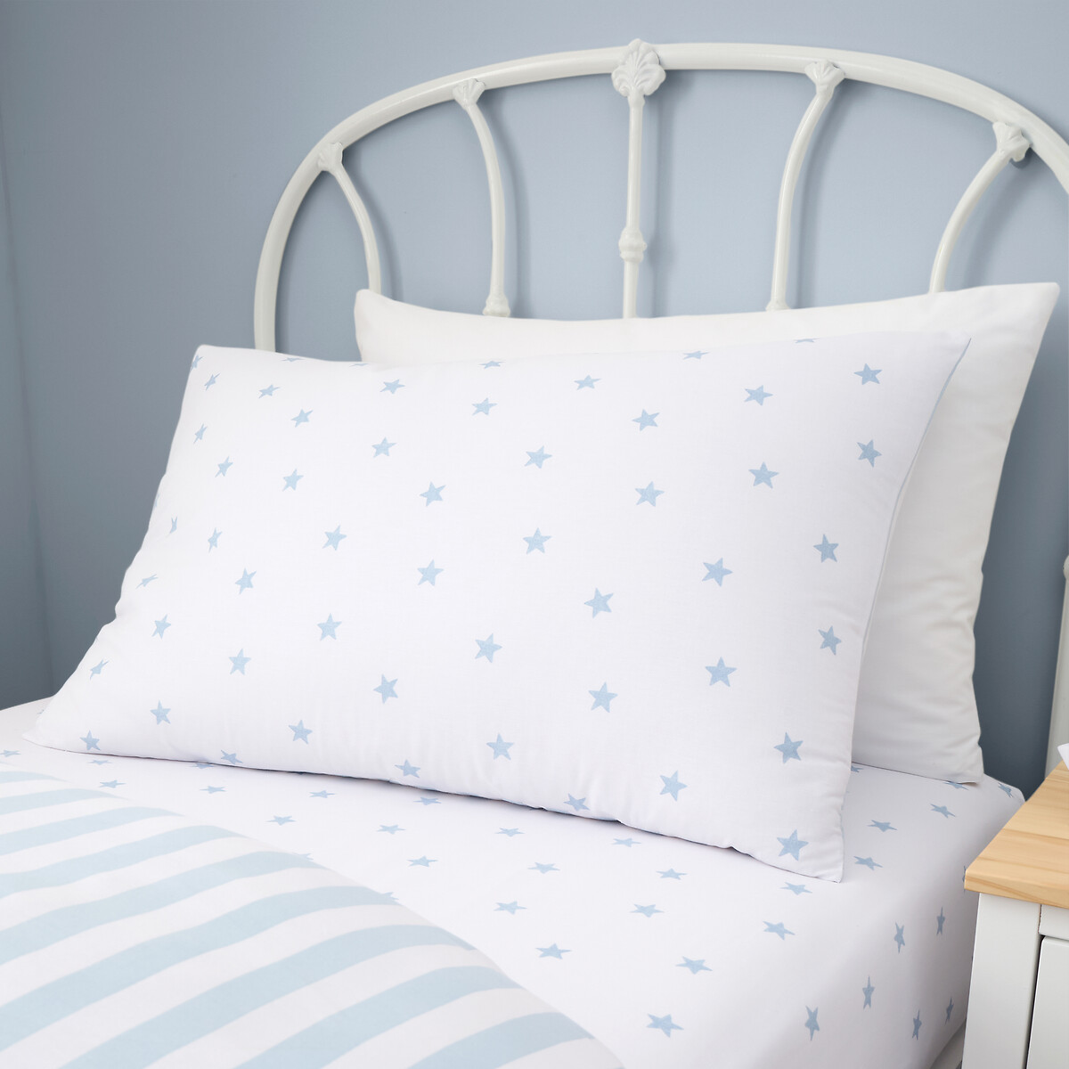 Mini Star & Stripes Reversible Cotton Duvet Cover and Pillowcase Set blue, BIANCA FINE LINENS