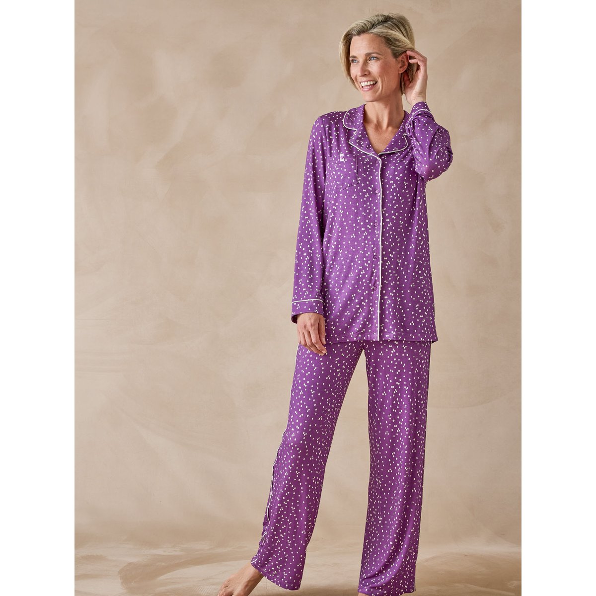 Pyjama femme col tailleur imprimé prune, DAXON