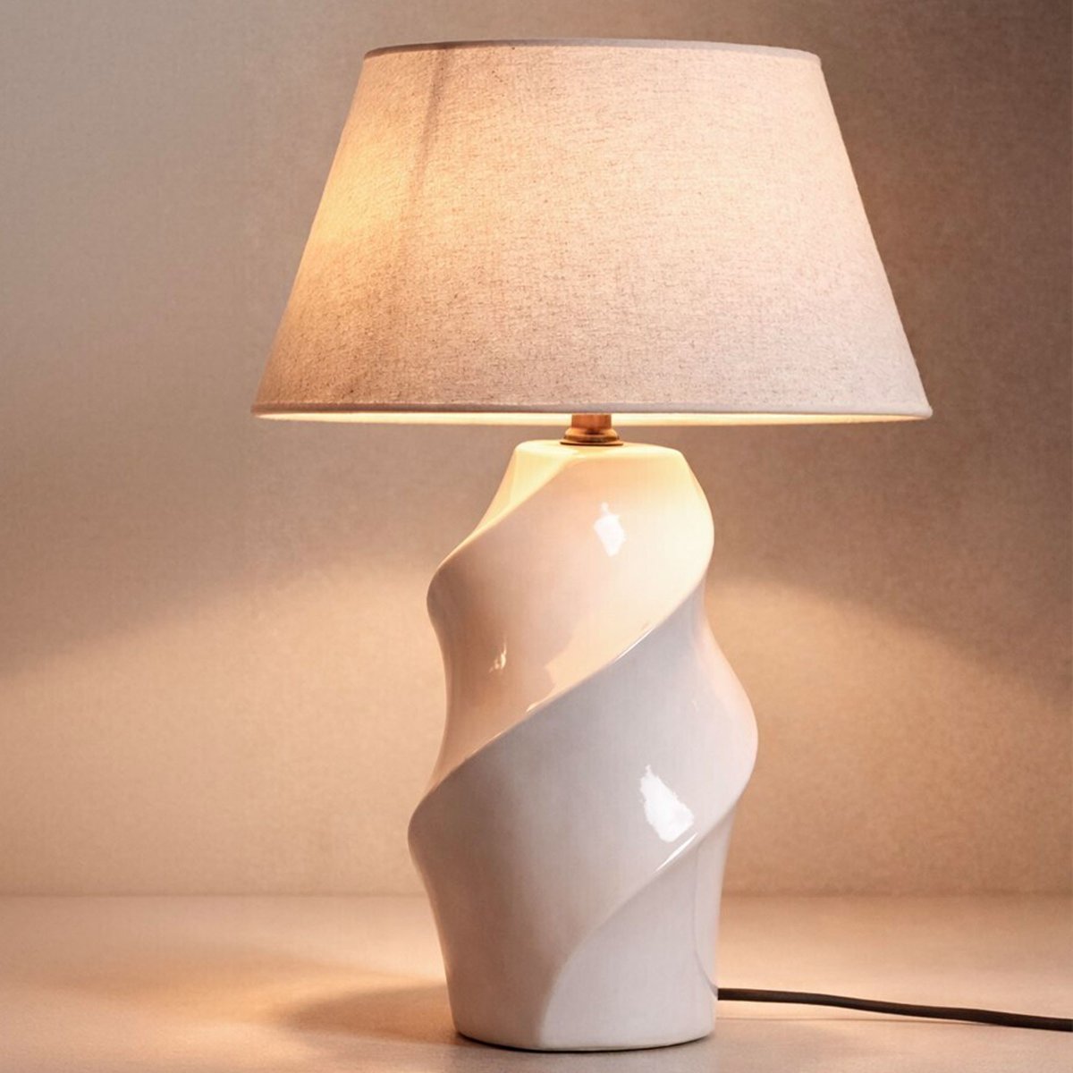 Lampe à poser céramique blanche spirale 20x20x61cm beige, WADIGA