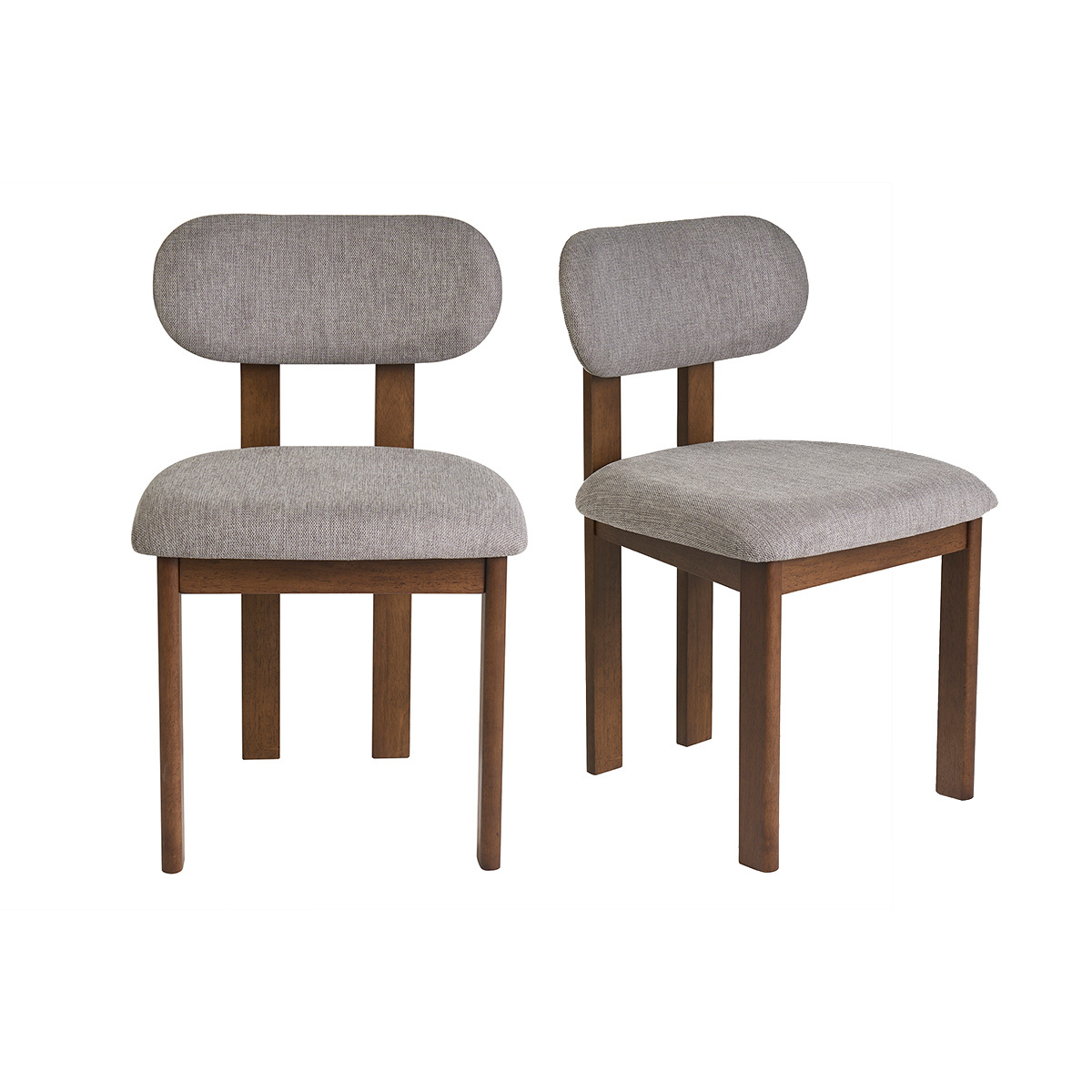 Chaises en tissu effet velours texturé beige et bois clair frêne (lot de 2) NORMI gris, MILIBOO