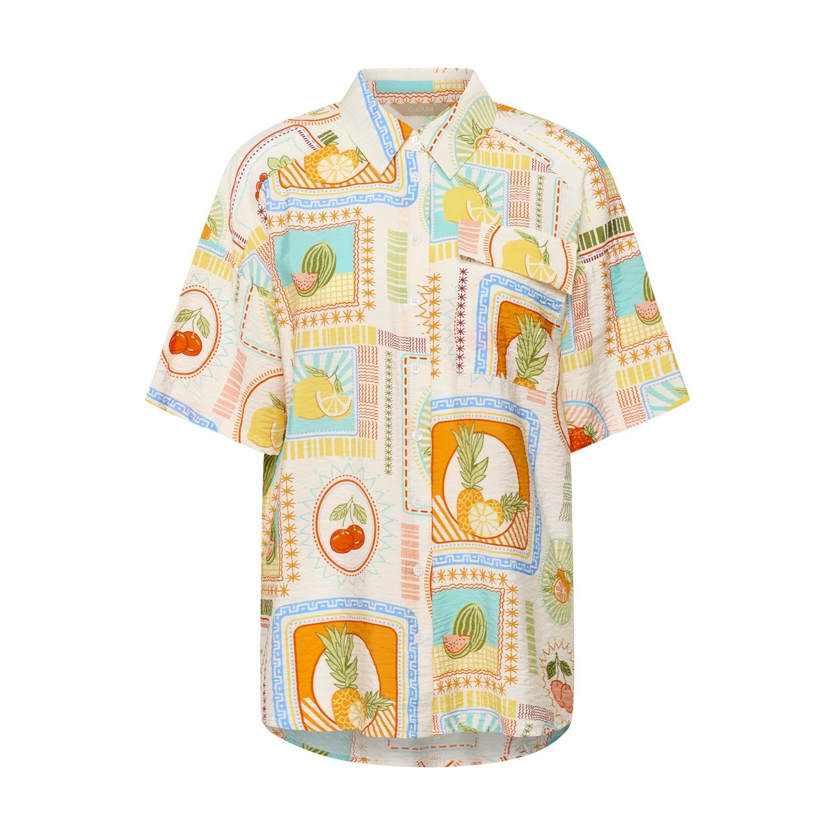 Chemise à manche courte multicolore orange fruits, CULTURE