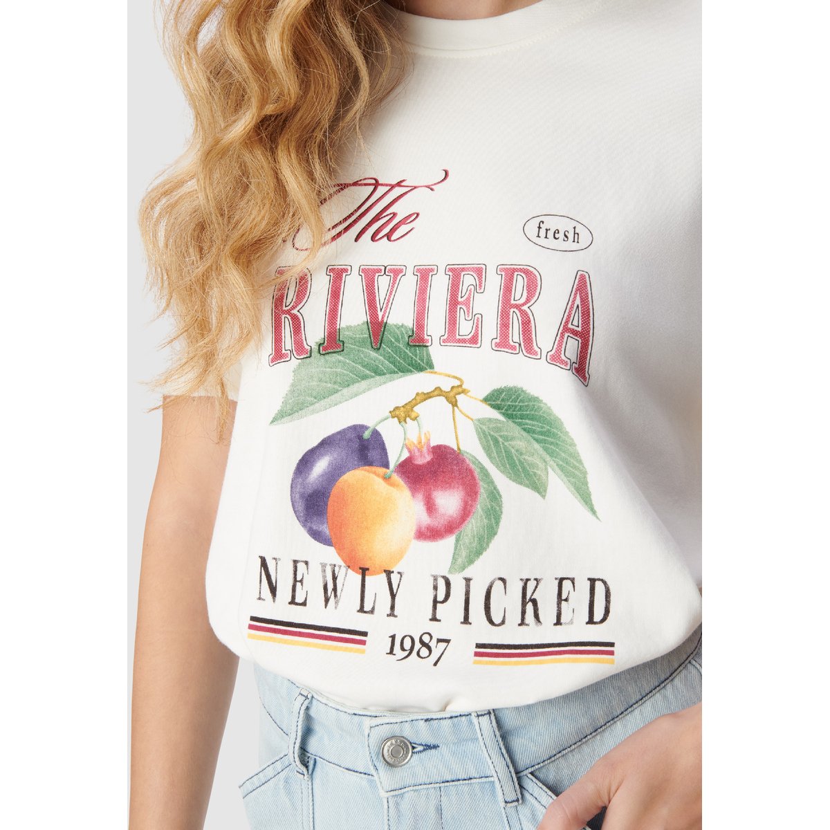 Tee-shirt col rond fantaisie fruits sérigraphie ecru, IKKS