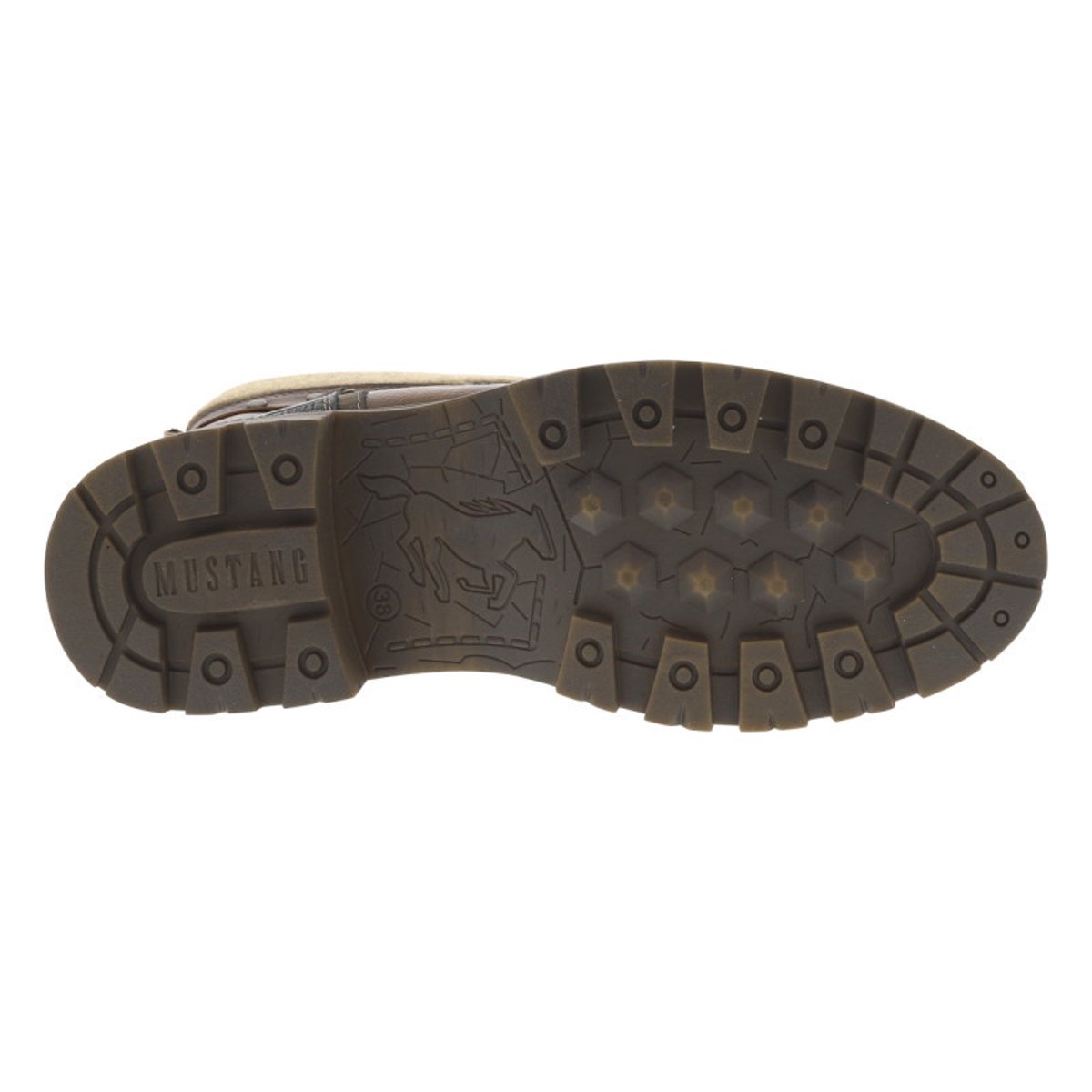 Bottes cognac à talon décroché bas avec un zip et des lacets ronds cognac, MUSTANG