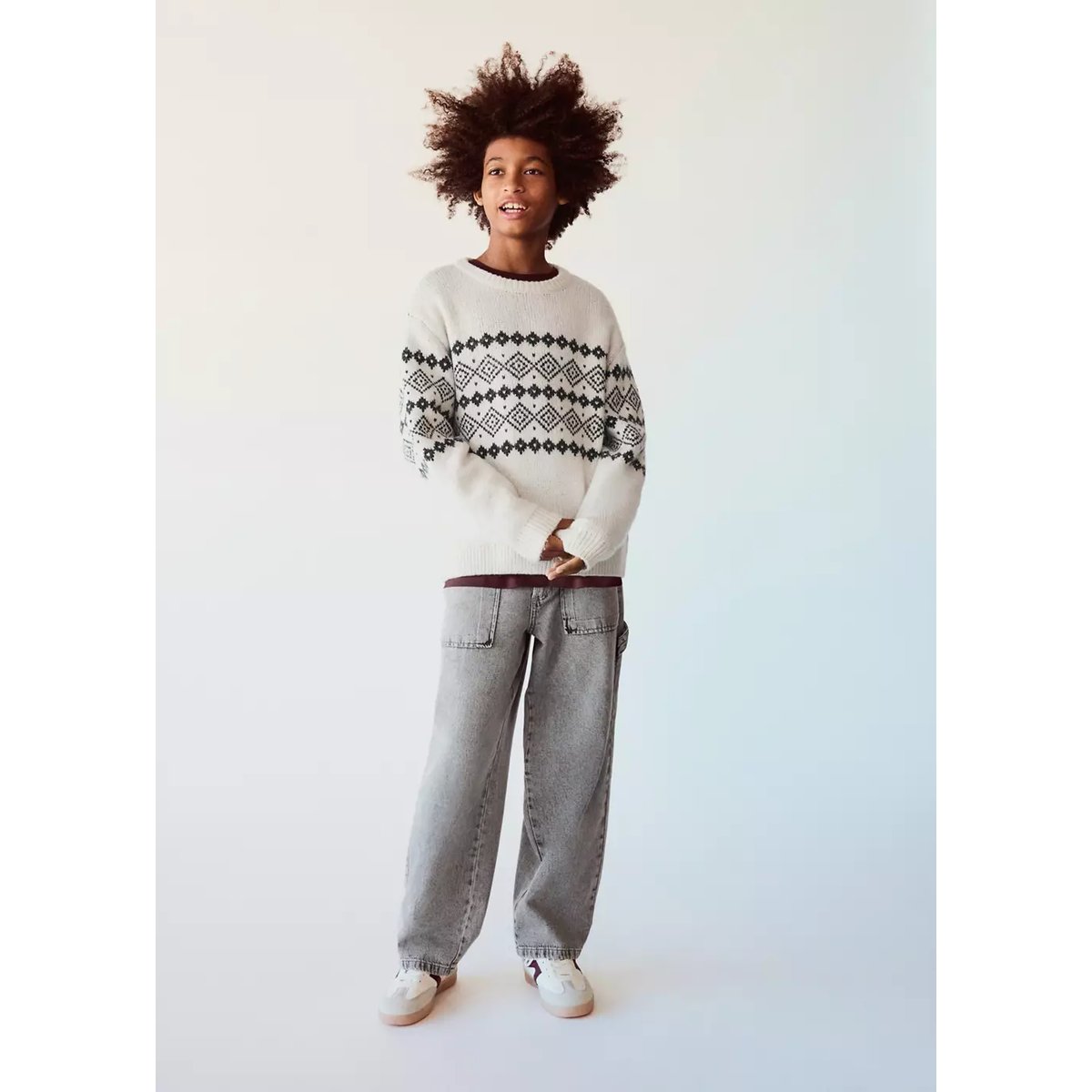 Jean large avec poches gris denim, MANGO KIDS
