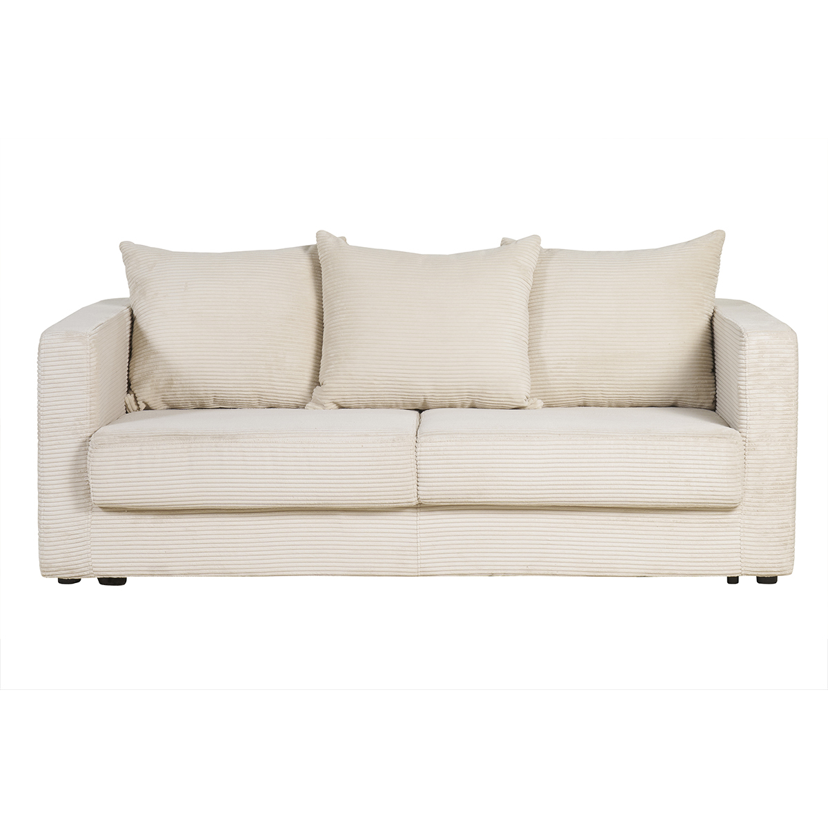 Canapé convertible 3 places en tissu velours chenille vert kaki avec matelas 13 cm BACIO beige, MILIBOO