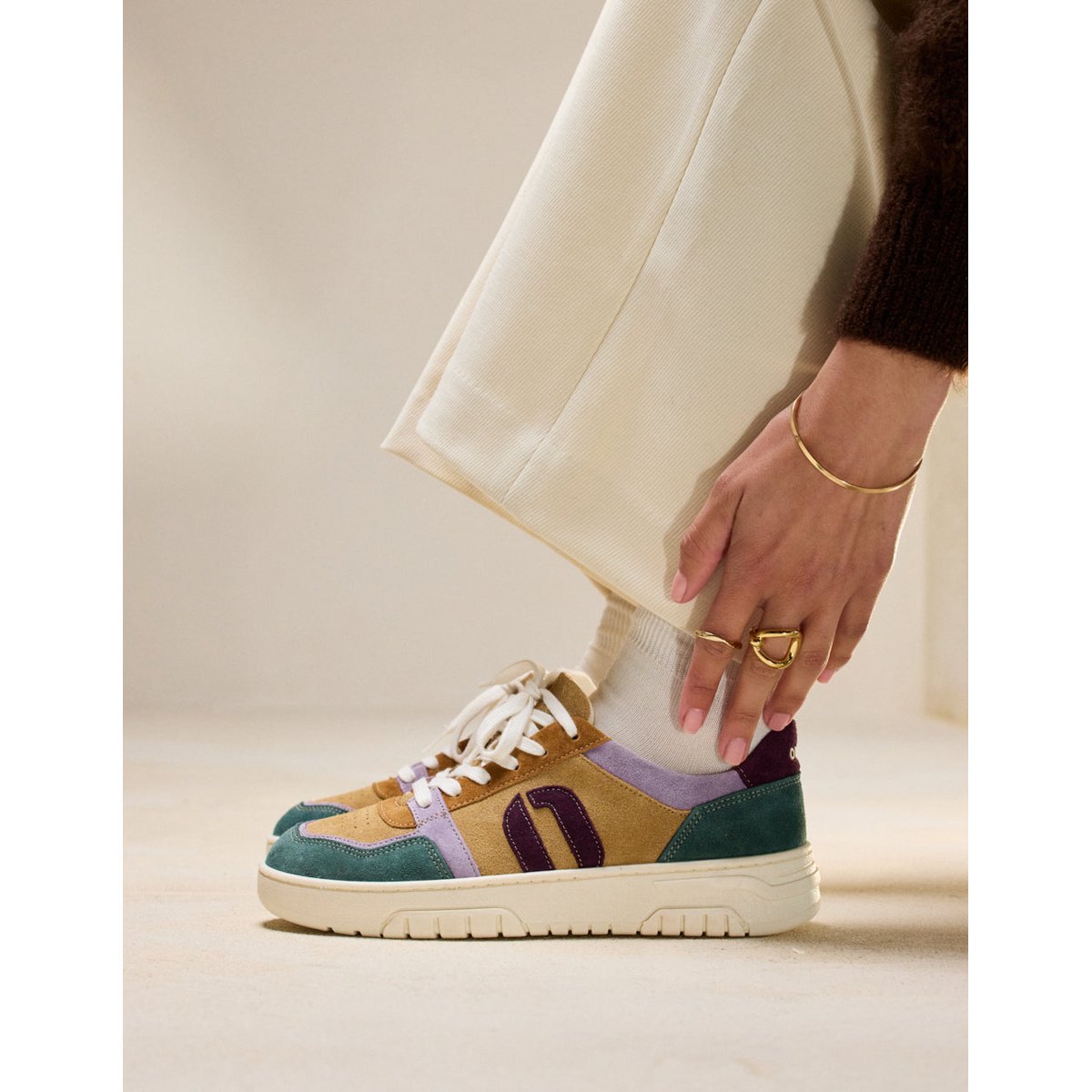 Baskets basses NORA vert lilas beige, ODAJE