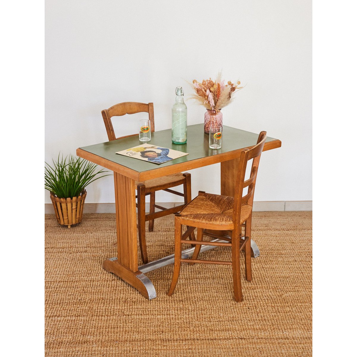 Table à manger bistro en formica Denise N°1173 - Bon état bois clair, DEBONGOUT