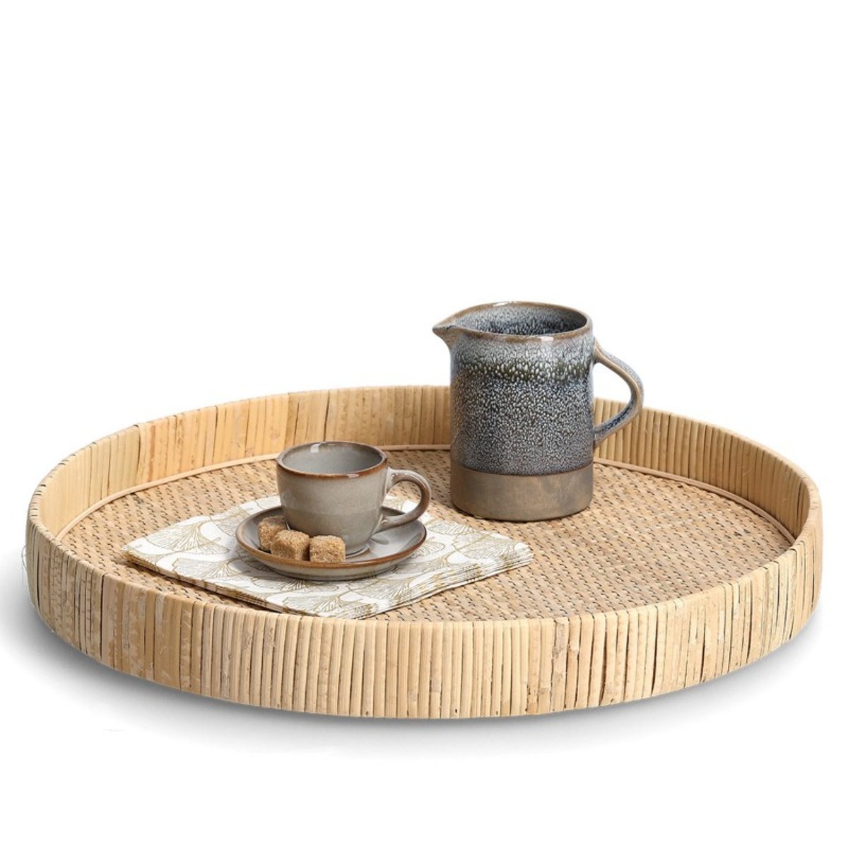 Plateau de service rond rotin tressé bois clair, ZELLER PRESENT
