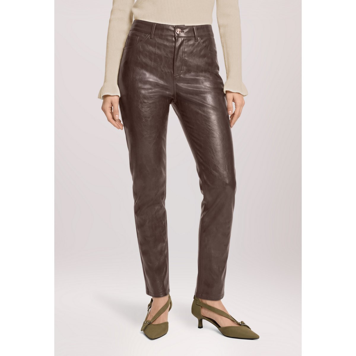 Pantalon en simili cuir à poches deep cognac, CARTOON