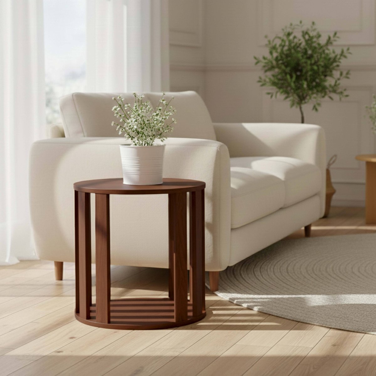 Lot de 2 tables basses gigognes effet bois rondes 50 et 75 cm, AMBROISE bois foncé, OVIALA