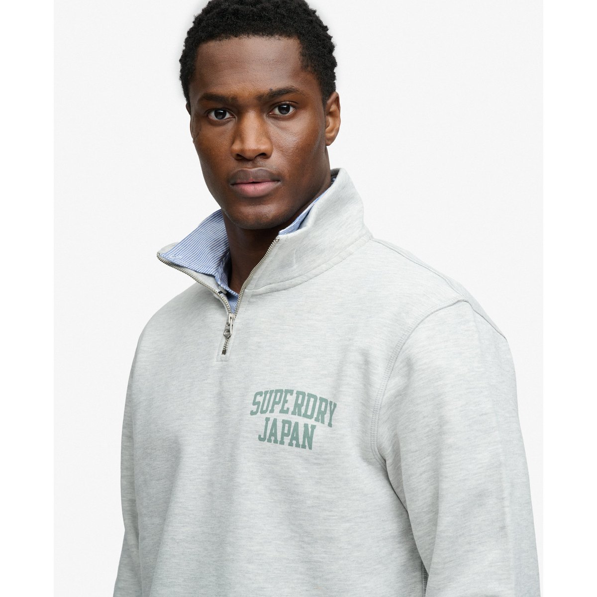 Sweatshirt Demi-Zip Athletic Essentials gris chiné cadet, SUPERDRY