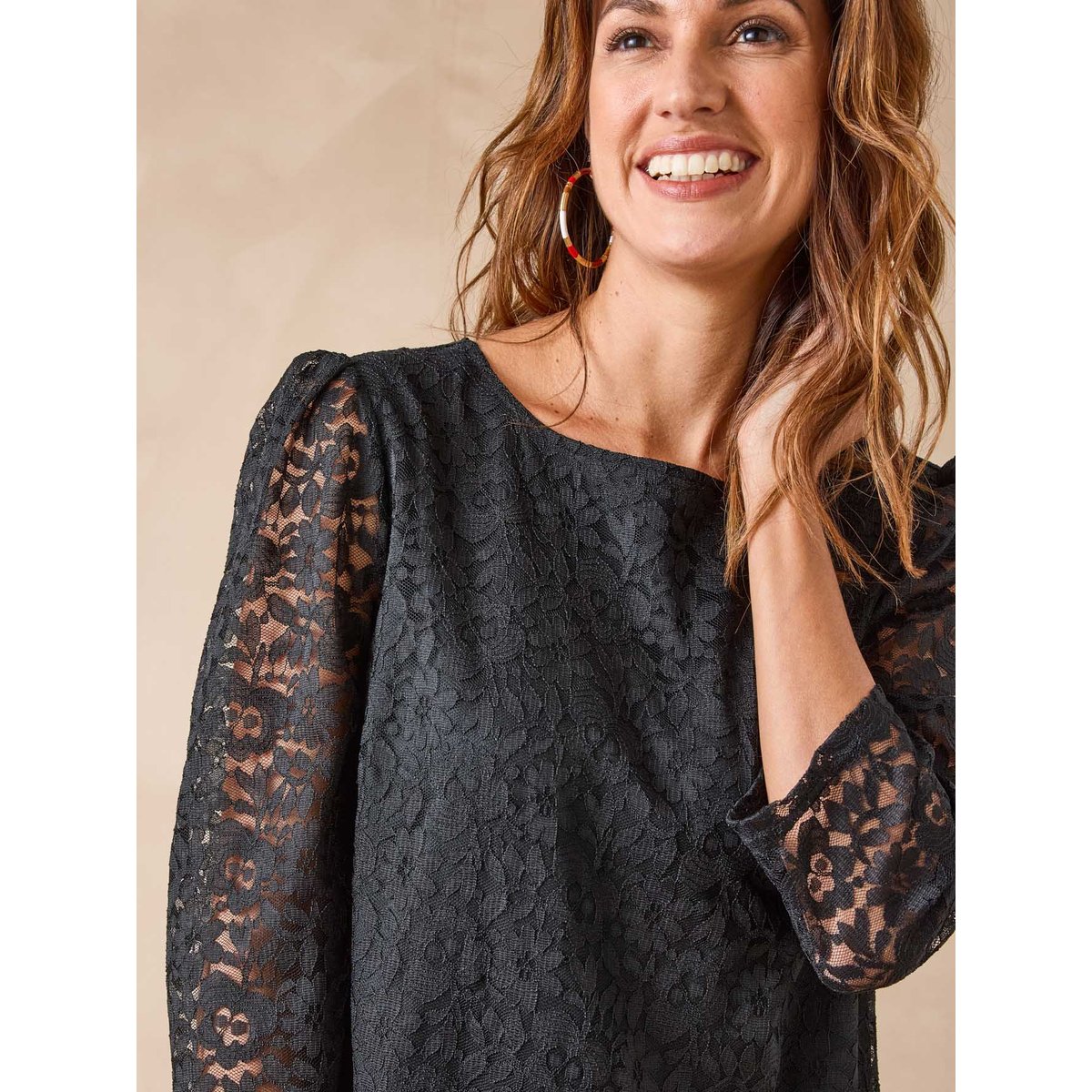 Robe dentelle manches longues noir, DAXON