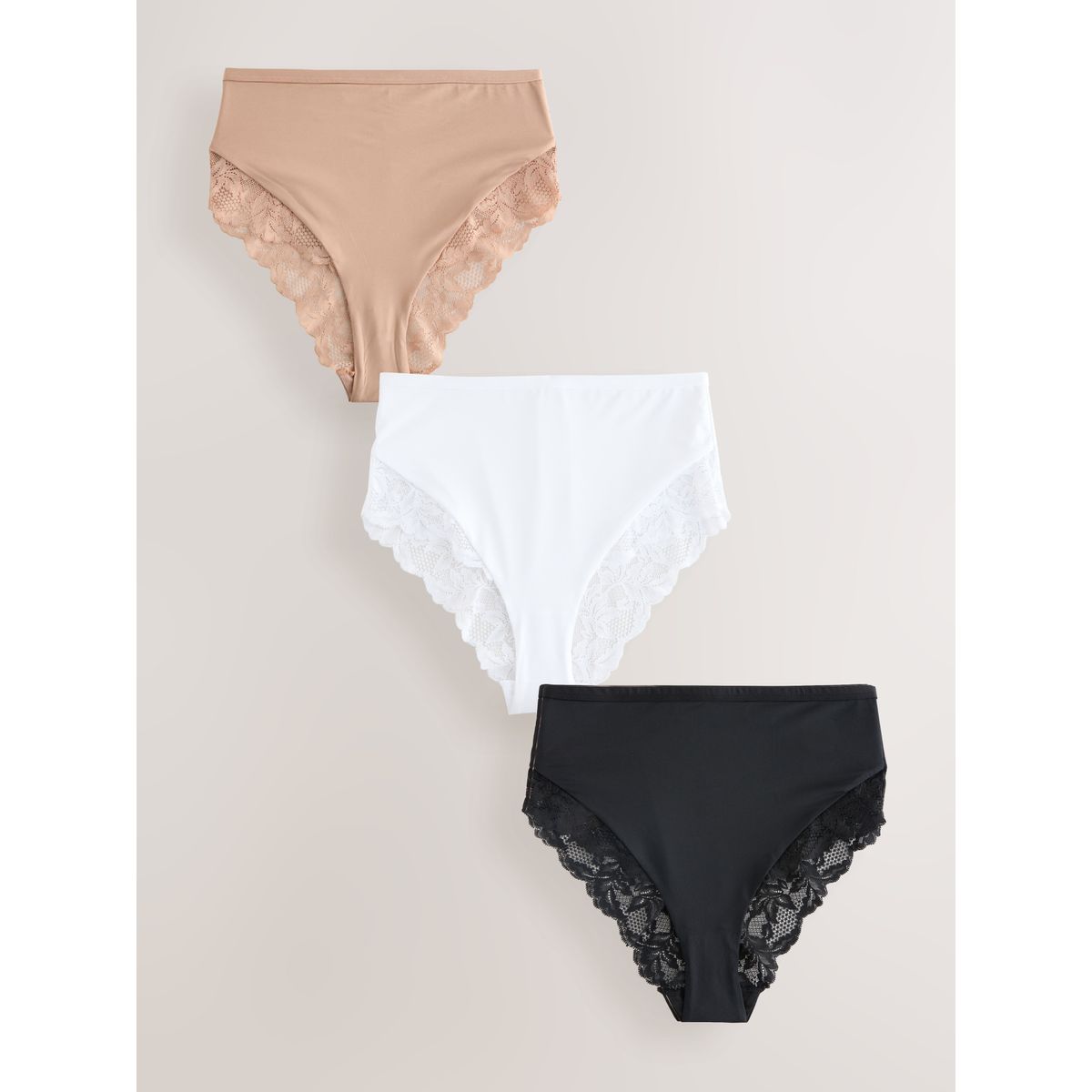 Culotte taille haute en microfibre, lot de 3 noir/blanc/nuit/praline, NEXT