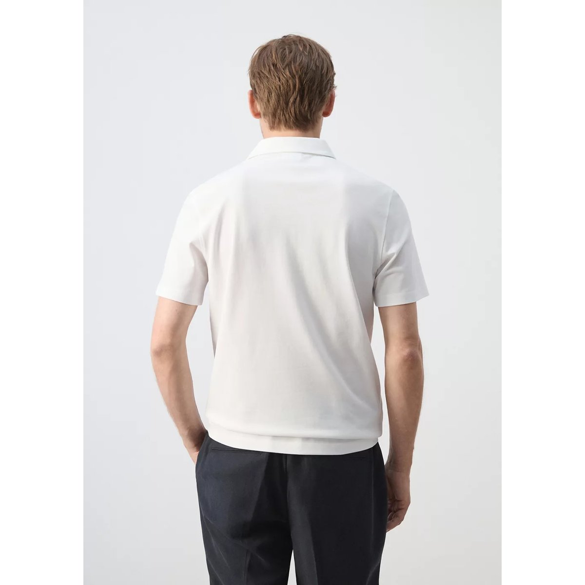 Polo slim fit en piqué de coton mélangé blanc, MANGO MAN